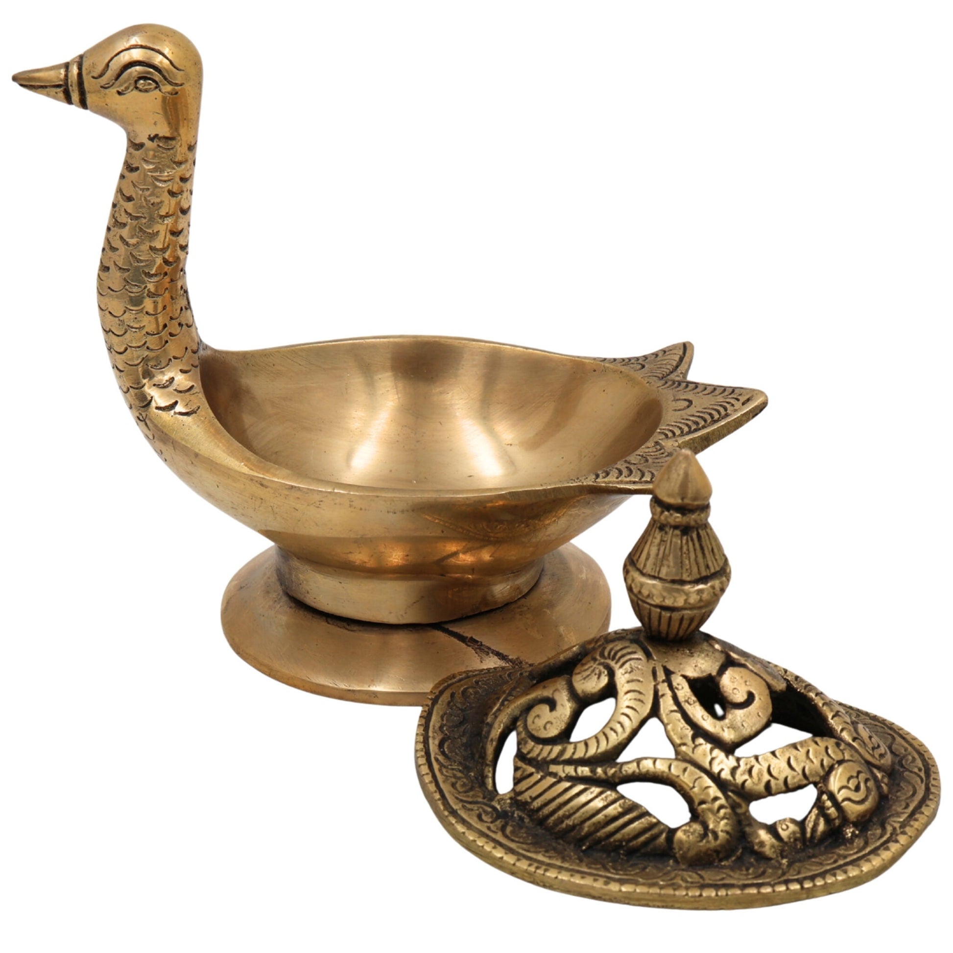 Brass Dhoop Dani Idol , Handmade Agarbatti & Incense Holder, Dhoop Stand, Camphor Burner, Peetal Pittal Ashtadhatu Pooja Decor for Meditation, Temple & Spiritual Rituals,Gold, 5 Inch, 1 Piece