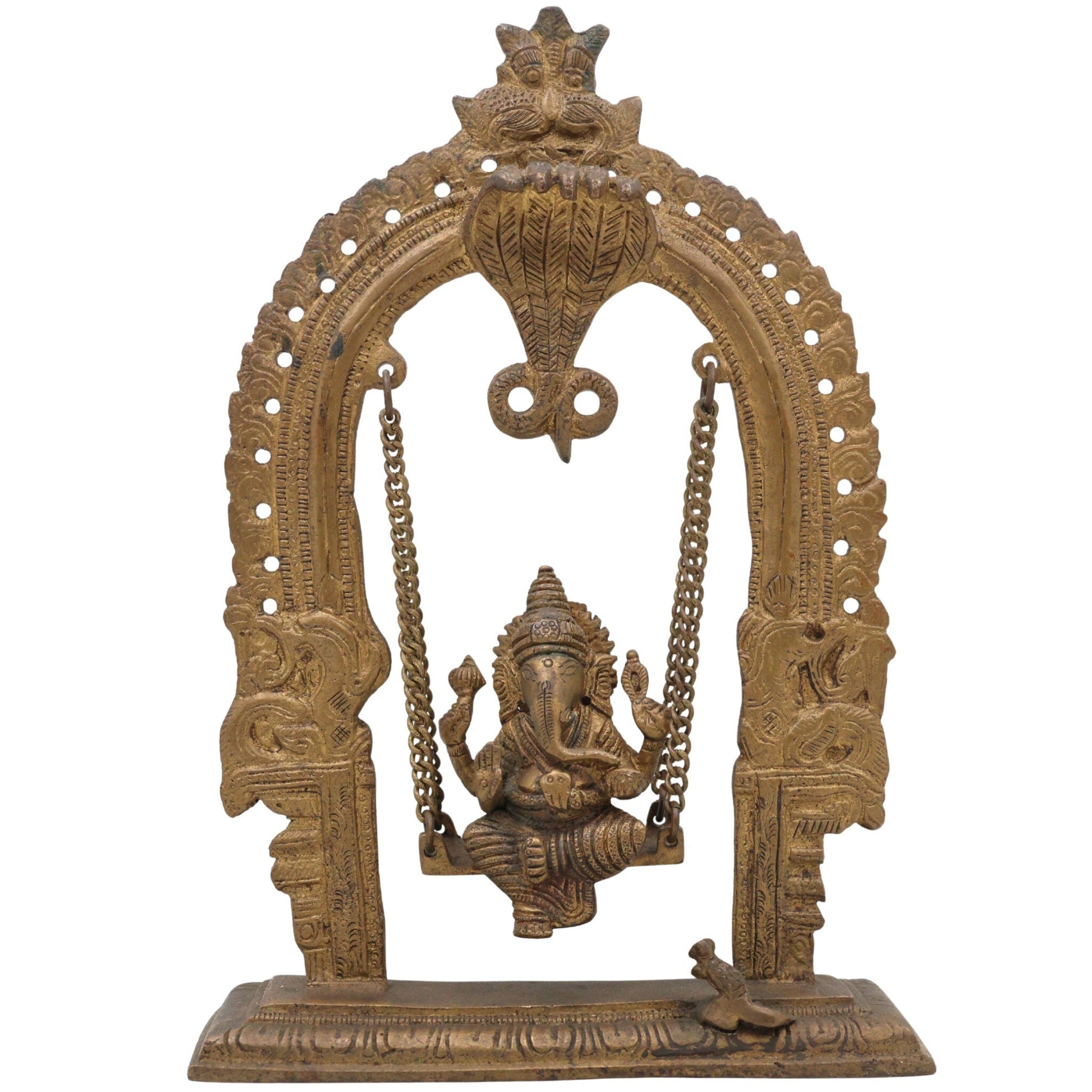 Brass Bal Ganesha on Swing Jhula | Vinayaka Ganpati Cradle Idol | Handcrafted Ganesh Ji Murti for Home, Temple & Pooja Decor,Gold, 11 Inch, 1 Piece