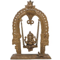 Brass Bal Ganesha on Swing Jhula | Vinayaka Ganpati Cradle Idol | Handcrafted Ganesh Ji Murti for Home, Temple & Pooja Decor,Gold, 11 Inch, 1 Piece