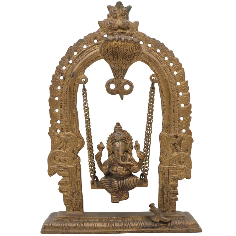 Brass Bal Ganesha on Swing Jhula | Vinayaka Ganpati Cradle Idol | Handcrafted Ganesh Ji Murti for Home, Temple & Pooja Decor,Gold, 11 Inch, 1 Piece