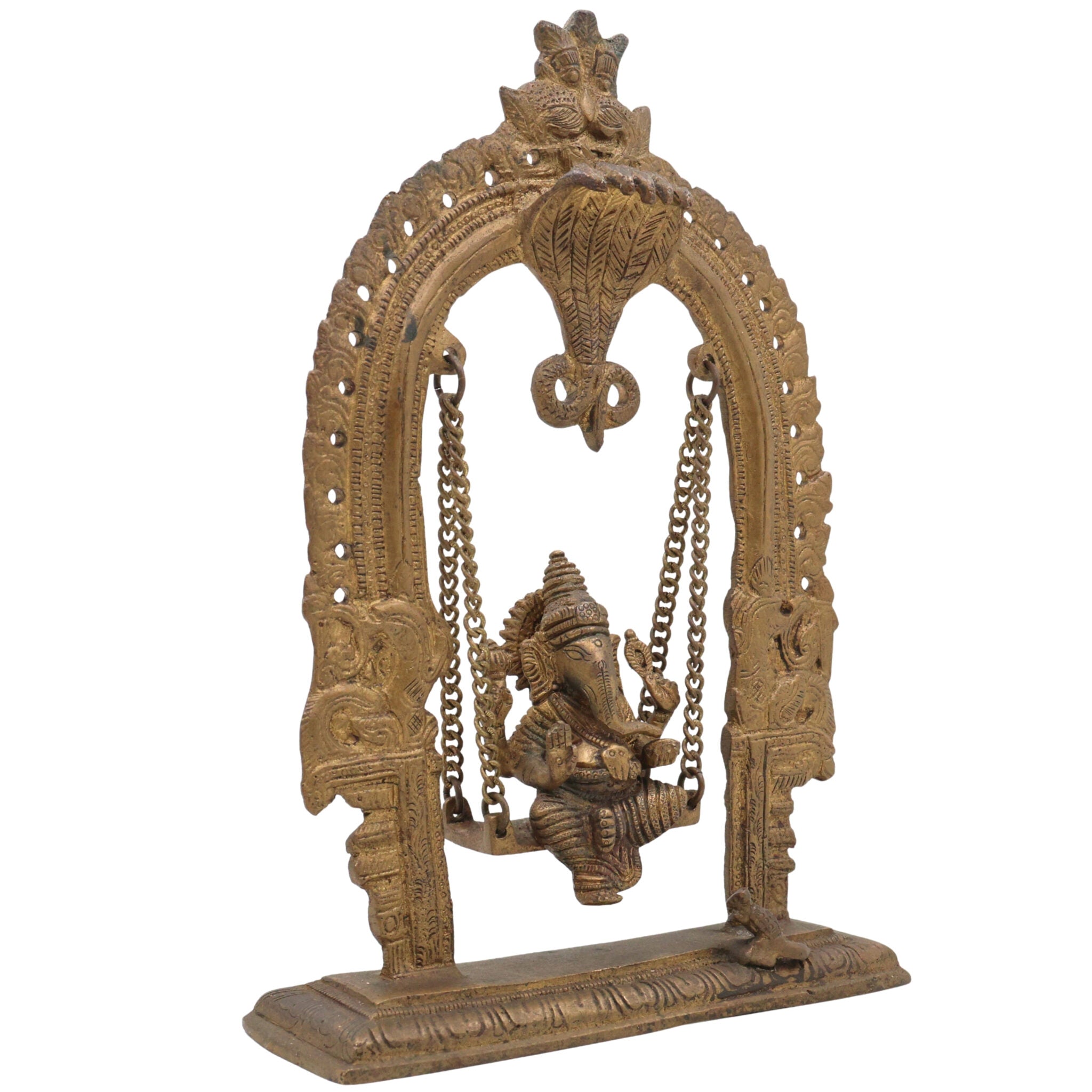 Brass Bal Ganesha on Swing Jhula | Vinayaka Ganpati Cradle Idol | Handcrafted Ganesh Ji Murti for Home, Temple & Pooja Decor,Gold, 11 Inch, 1 Piece