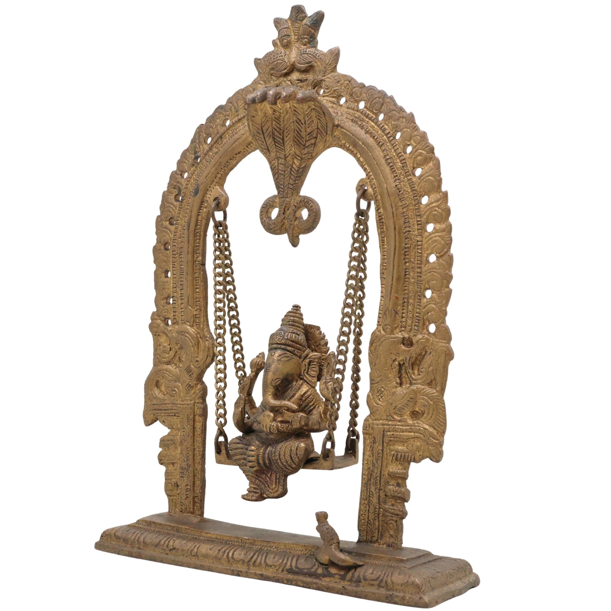 Brass Bal Ganesha on Swing Jhula | Vinayaka Ganpati Cradle Idol | Handcrafted Ganesh Ji Murti for Home, Temple & Pooja Decor,Gold, 11 Inch, 1 Piece