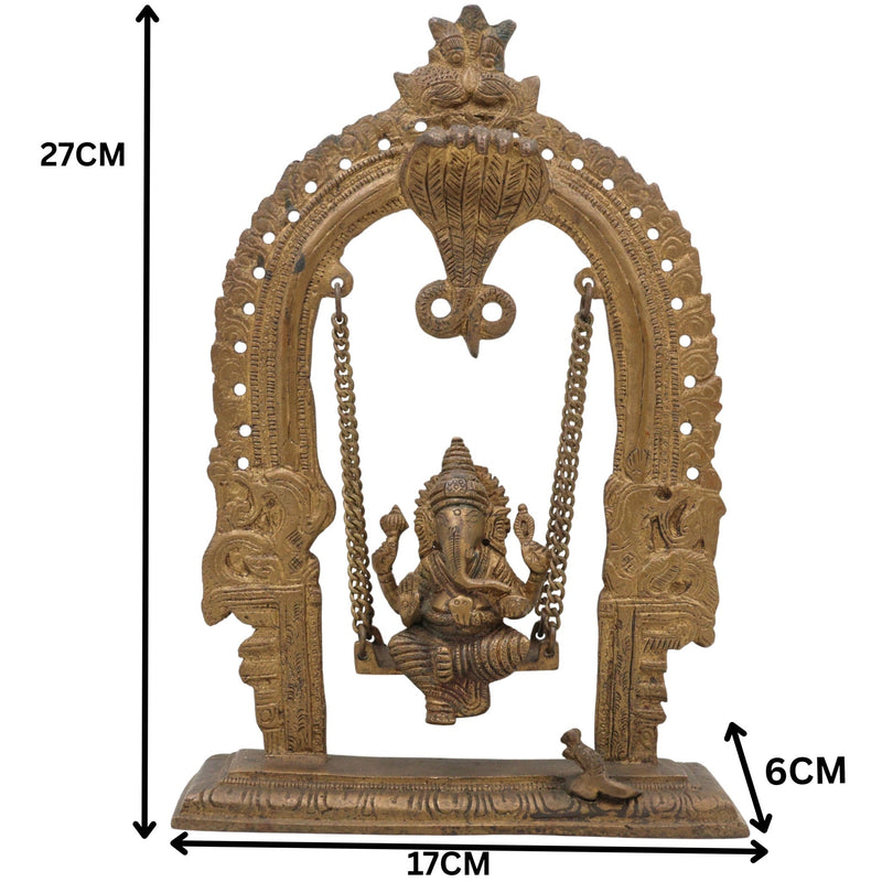 Brass Bal Ganesha on Swing Jhula | Vinayaka Ganpati Cradle Idol | Handcrafted Ganesh Ji Murti for Home, Temple & Pooja Decor,Gold, 11 Inch, 1 Piece