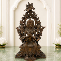 Handcrafted Brass Tibetan Manjushri Idol, Buddha Manjushri Murti, Wisdom Bodhisattva Statue for Home, Temple, Meditation, and Spiritual Decor,Brown, 10 Inch, 1 Piece