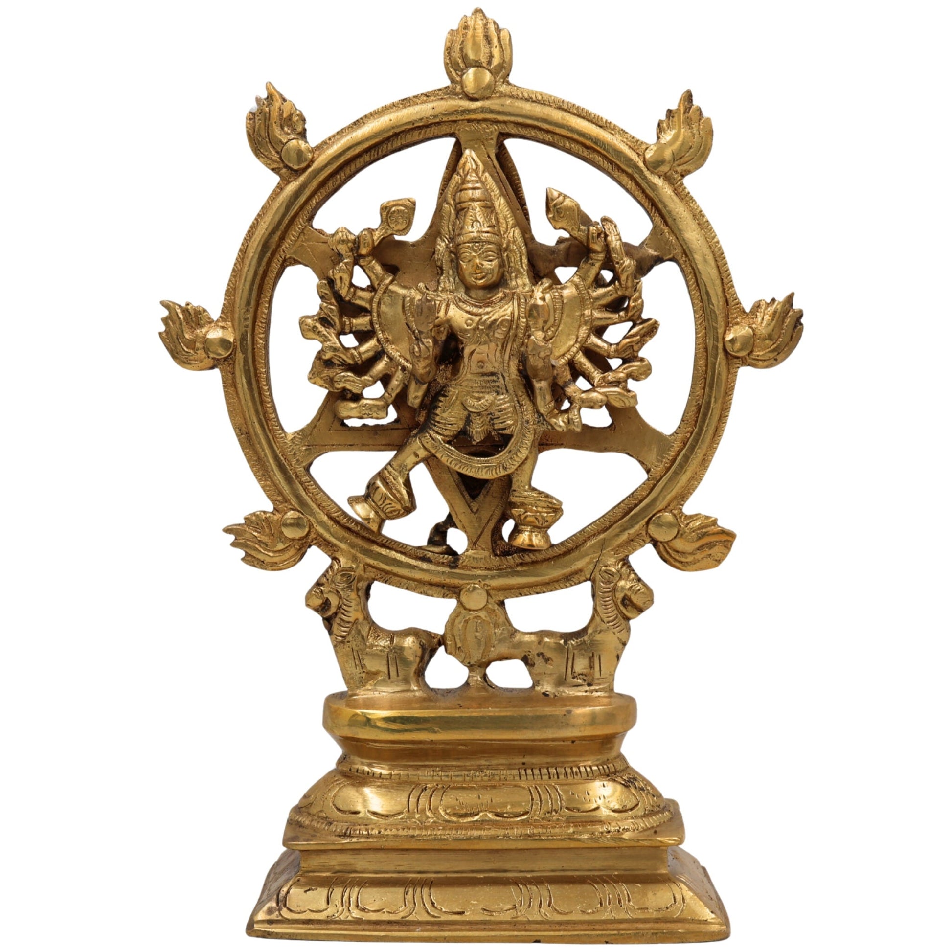 Handcrafted Brass Sudarshana Idol | Lord Sudarshana Murti, Chakrapani Deity, Sudarshana Chakra Statue for Pooja & Home Decor,Gold, 9.5 Inch, 1 Piece