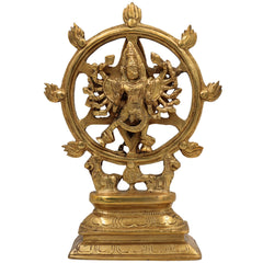 Handcrafted Brass Sudarshana Idol | Lord Sudarshana Murti, Chakrapani Deity, Sudarshana Chakra Statue for Pooja & Home Decor,Gold, 9.5 Inch, 1 Piece