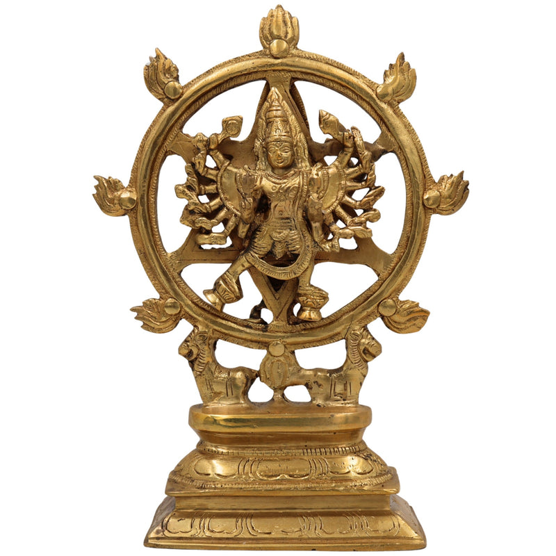 Handcrafted Brass Sudarshana Idol | Lord Sudarshana Murti, Chakrapani Deity, Sudarshana Chakra Statue for Pooja & Home Decor,Gold, 9.5 Inch, 1 Piece