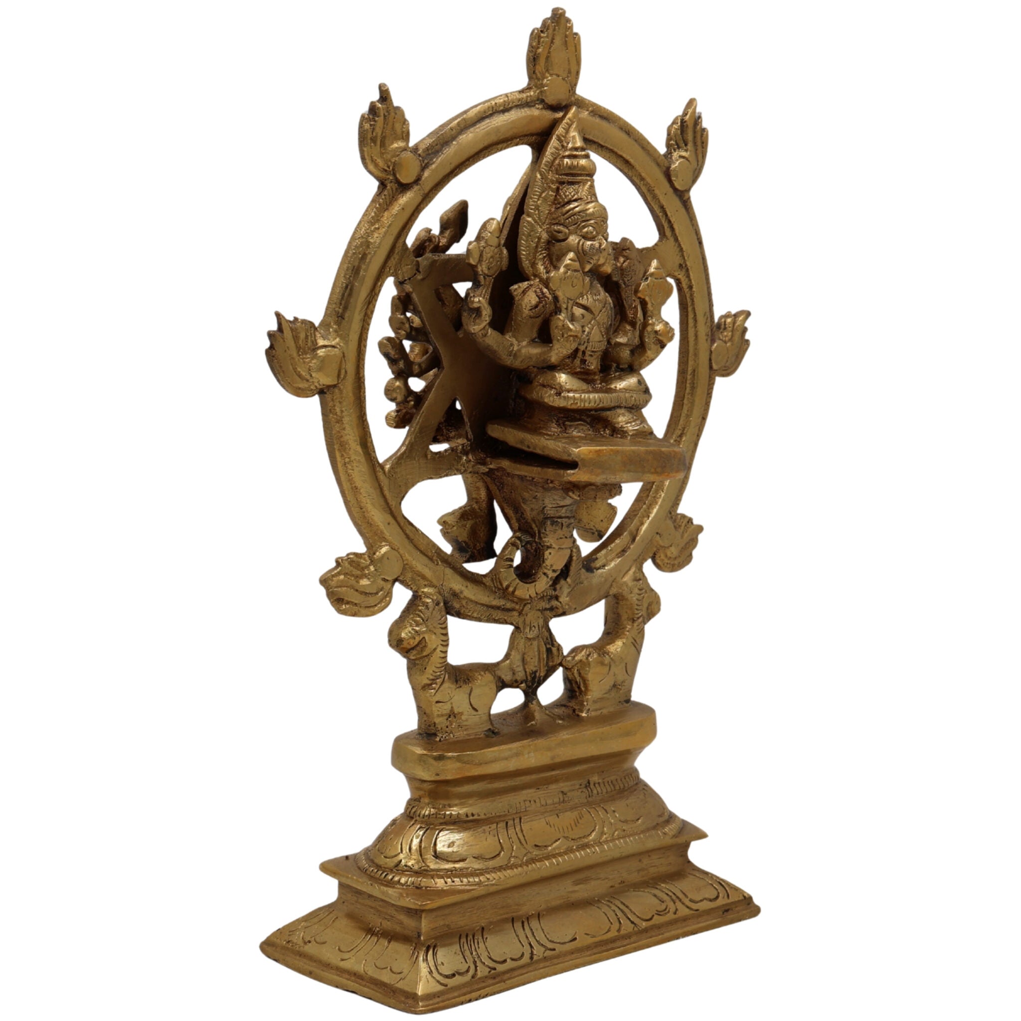 Handcrafted Brass Sudarshana Idol | Lord Sudarshana Murti, Chakrapani Deity, Sudarshana Chakra Statue for Pooja & Home Decor,Gold, 9.5 Inch, 1 Piece