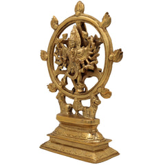 Handcrafted Brass Sudarshana Idol | Lord Sudarshana Murti, Chakrapani Deity, Sudarshana Chakra Statue for Pooja & Home Decor,Gold, 9.5 Inch, 1 Piece