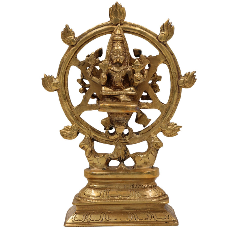 Handcrafted Brass Sudarshana Idol | Lord Sudarshana Murti, Chakrapani Deity, Sudarshana Chakra Statue for Pooja & Home Decor,Gold, 9.5 Inch, 1 Piece