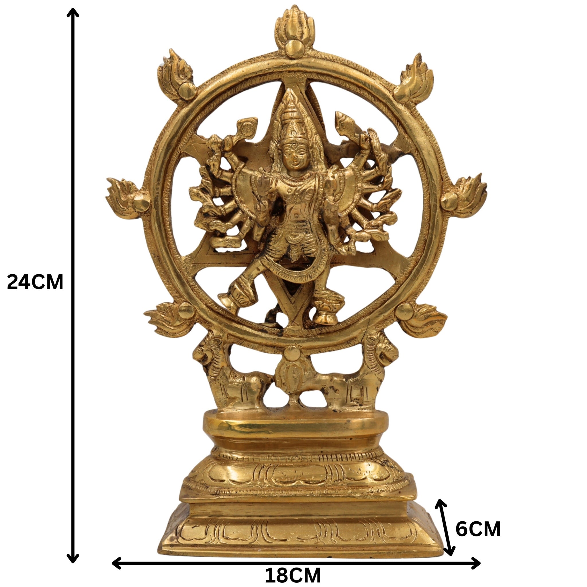Handcrafted Brass Sudarshana Idol | Lord Sudarshana Murti, Chakrapani Deity, Sudarshana Chakra Statue for Pooja & Home Decor,Gold, 9.5 Inch, 1 Piece