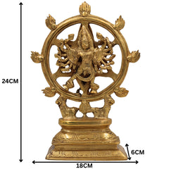 Handcrafted Brass Sudarshana Idol | Lord Sudarshana Murti, Chakrapani Deity, Sudarshana Chakra Statue for Pooja & Home Decor,Gold, 9.5 Inch, 1 Piece