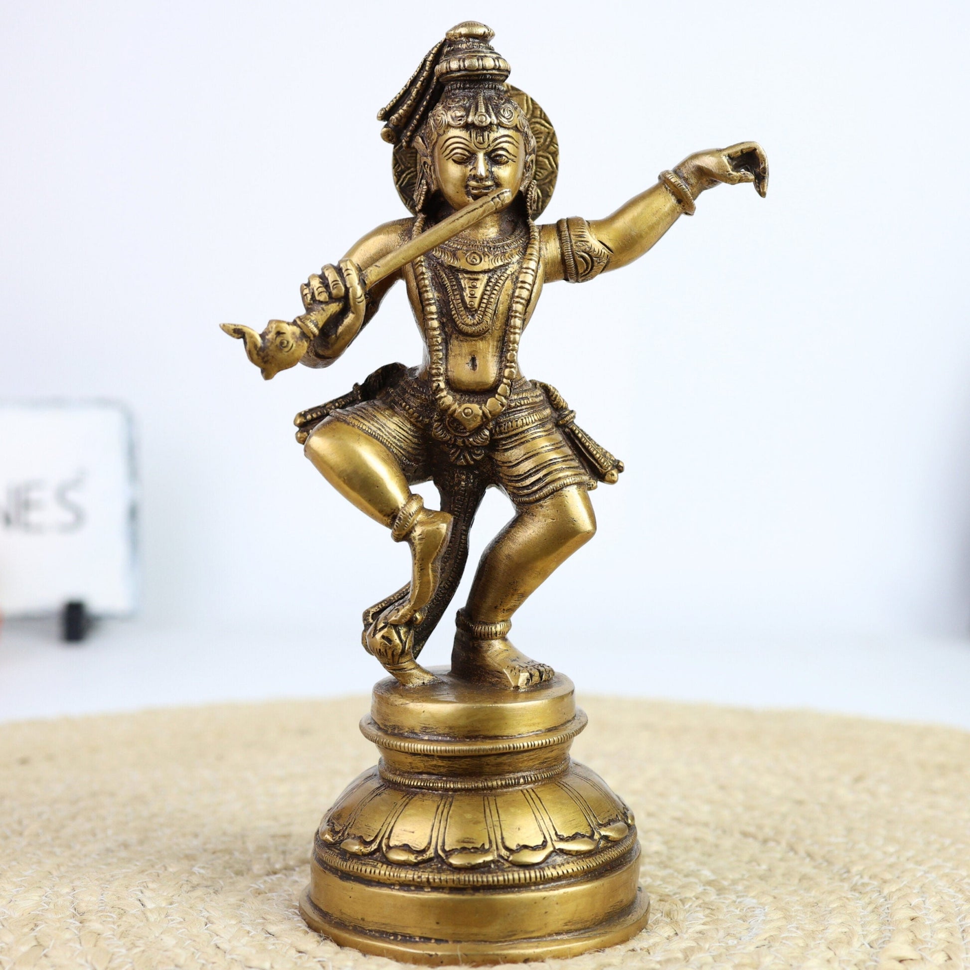 Dancing Krishna Idol Brass | Gopal Murti, Natkhat Kanhaiya ,Krishna Vigraham, Murli Manohar Statue for Pooja, Home Decor & Gifts,Brown, 9.5 Inch, 1 Piece