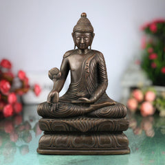 Brass Buddha Idol – Lord Buddha Murti, Meditating Buddha Statue, Zen Buddha Sculpture, Spiritual Home Decor & Pooja Figurine,Brown, 11 Inch, 1 Piece