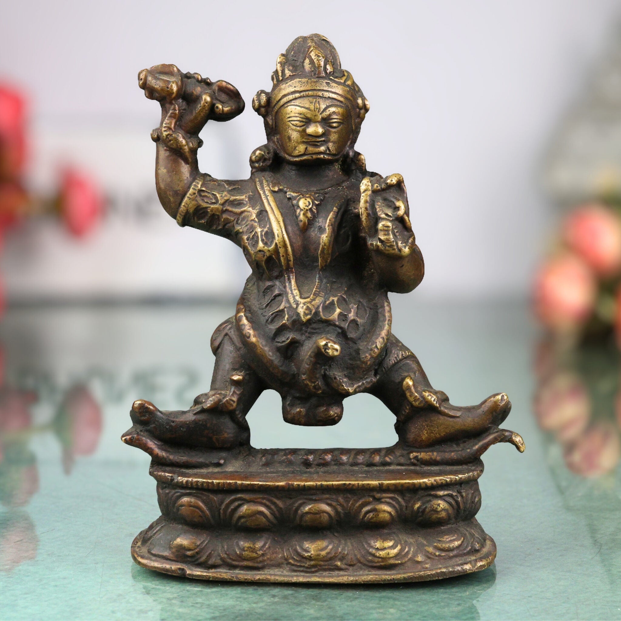 Brass Lord Kubera Idol | Kuber Kuvera Murti Vigraha Statue | Dhanapati Vaisravana Yaksharaja Wealth God Pooja Decor Sculpture,Brown, 6 Inch, 1 Piece