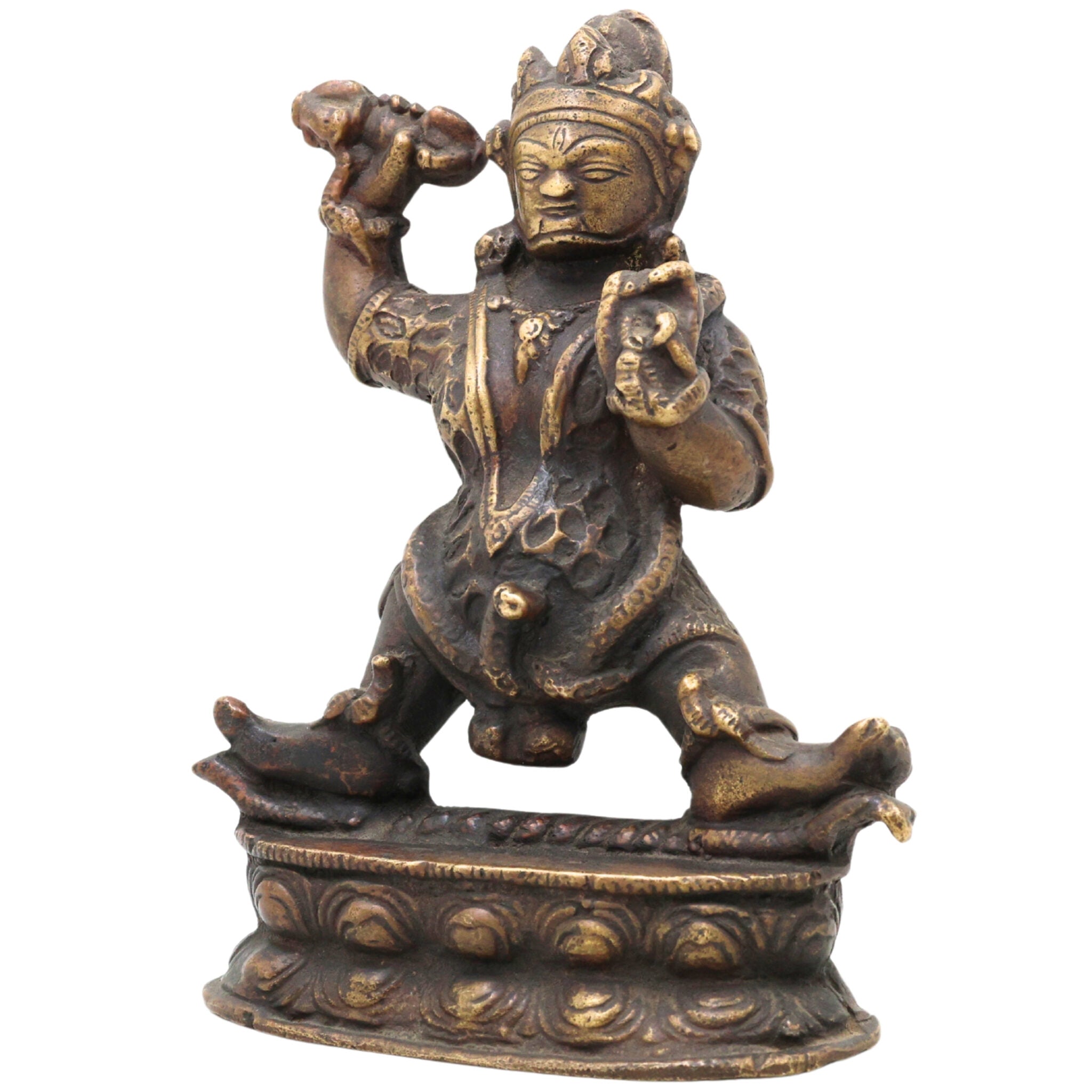 Brass Lord Kubera Idol | Kuber Kuvera Murti Vigraha Statue | Dhanapati Vaisravana Yaksharaja Wealth God Pooja Decor Sculpture,Brown, 6 Inch, 1 Piece