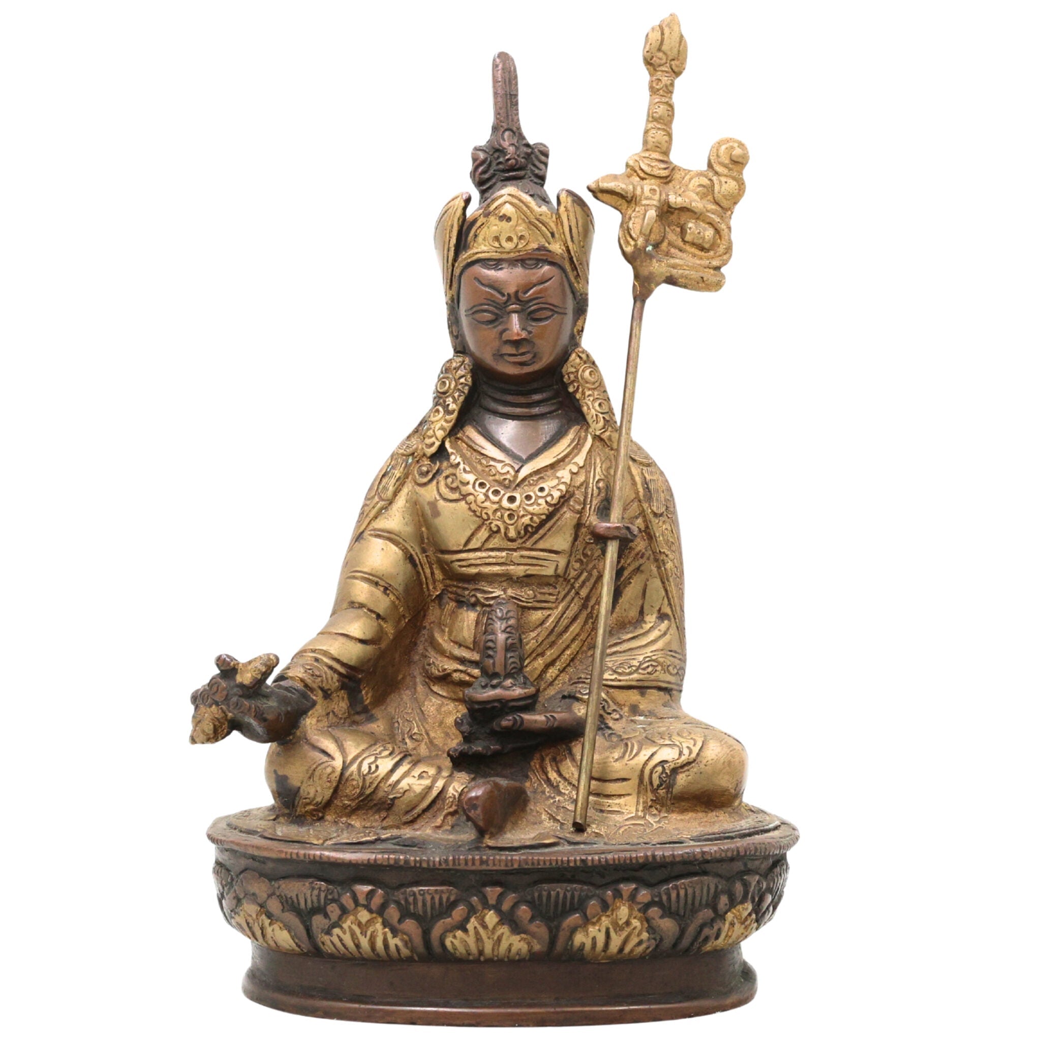 Brass Buddha Lamba Idol, Tibetan Buddha Statue, Meditating Buddha Murti, Shakyamuni & Gautama Buddha Sculpture for Home Decor & Pooja,Brown, 9 Inch, 1 Piece