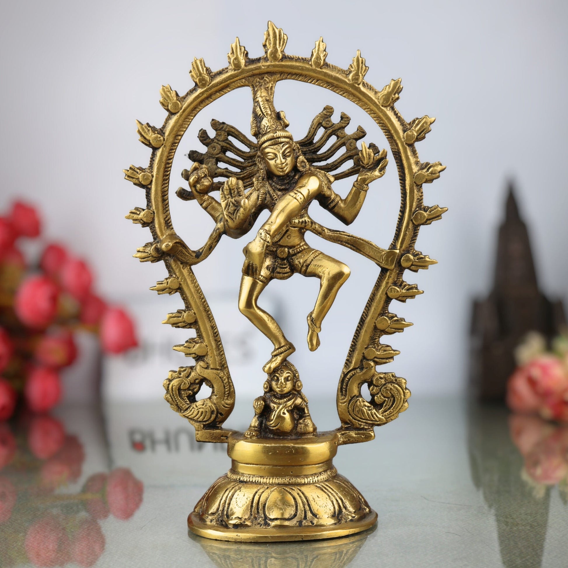 Brass Nataraja Idol, Nataraja Statue, Dancing Nataraj, Murti, Showpiece,Gold, 9 Inch, 1 Piece