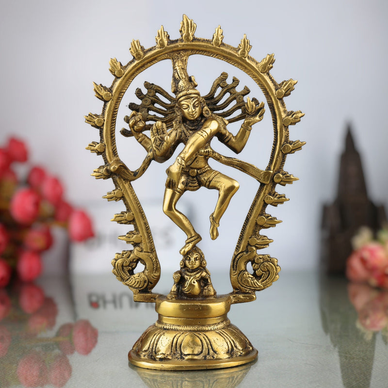 Brass Nataraja Idol, Nataraja Statue, Dancing Nataraj, Murti, Showpiece,Gold, 9 Inch, 1 Piece