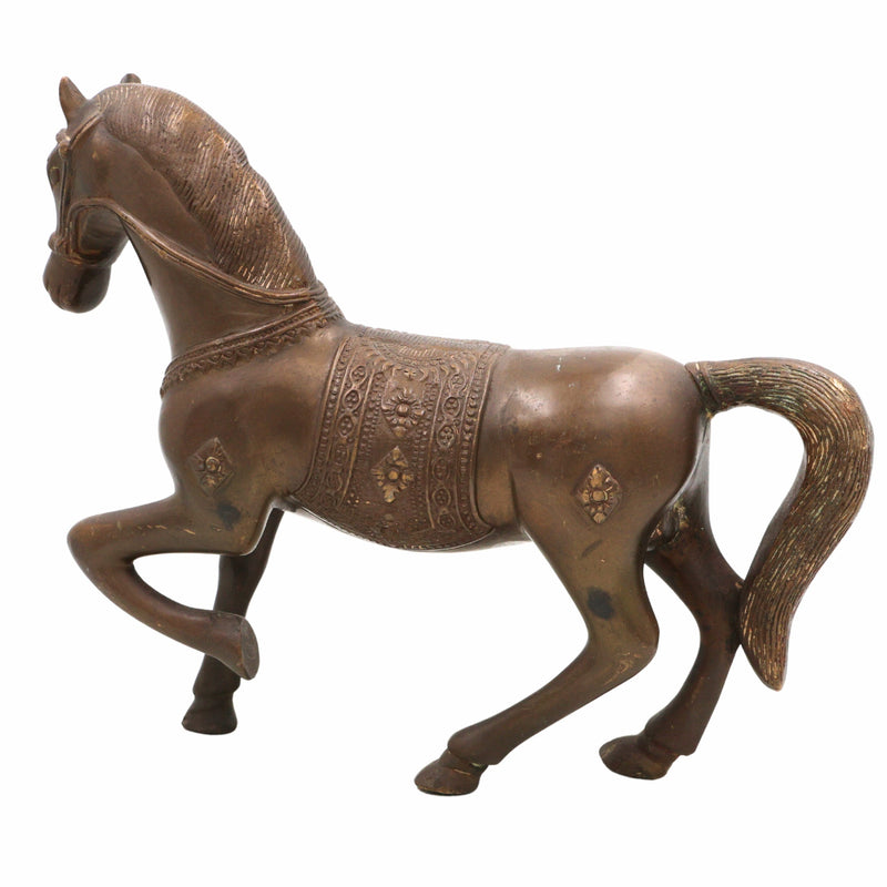 Handcrafted Brass Horse Idol | Ashwa Ghoda Showpiece for Home Decor, Vastu, Mandir | Peetal Kudirai Gurram Turang Statue by Bhunes,Brown, 12 Inch, 1 Piece