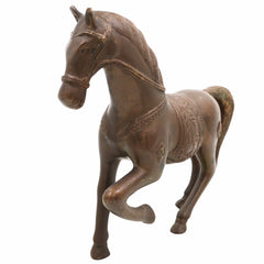 Handcrafted Brass Horse Idol | Ashwa Ghoda Showpiece for Home Decor, Vastu, Mandir | Peetal Kudirai Gurram Turang Statue by Bhunes,Brown, 12 Inch, 1 Piece