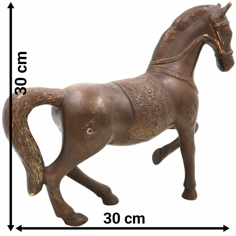 Handcrafted Brass Horse Idol | Ashwa Ghoda Showpiece for Home Decor, Vastu, Mandir | Peetal Kudirai Gurram Turang Statue by Bhunes,Brown, 12 Inch, 1 Piece