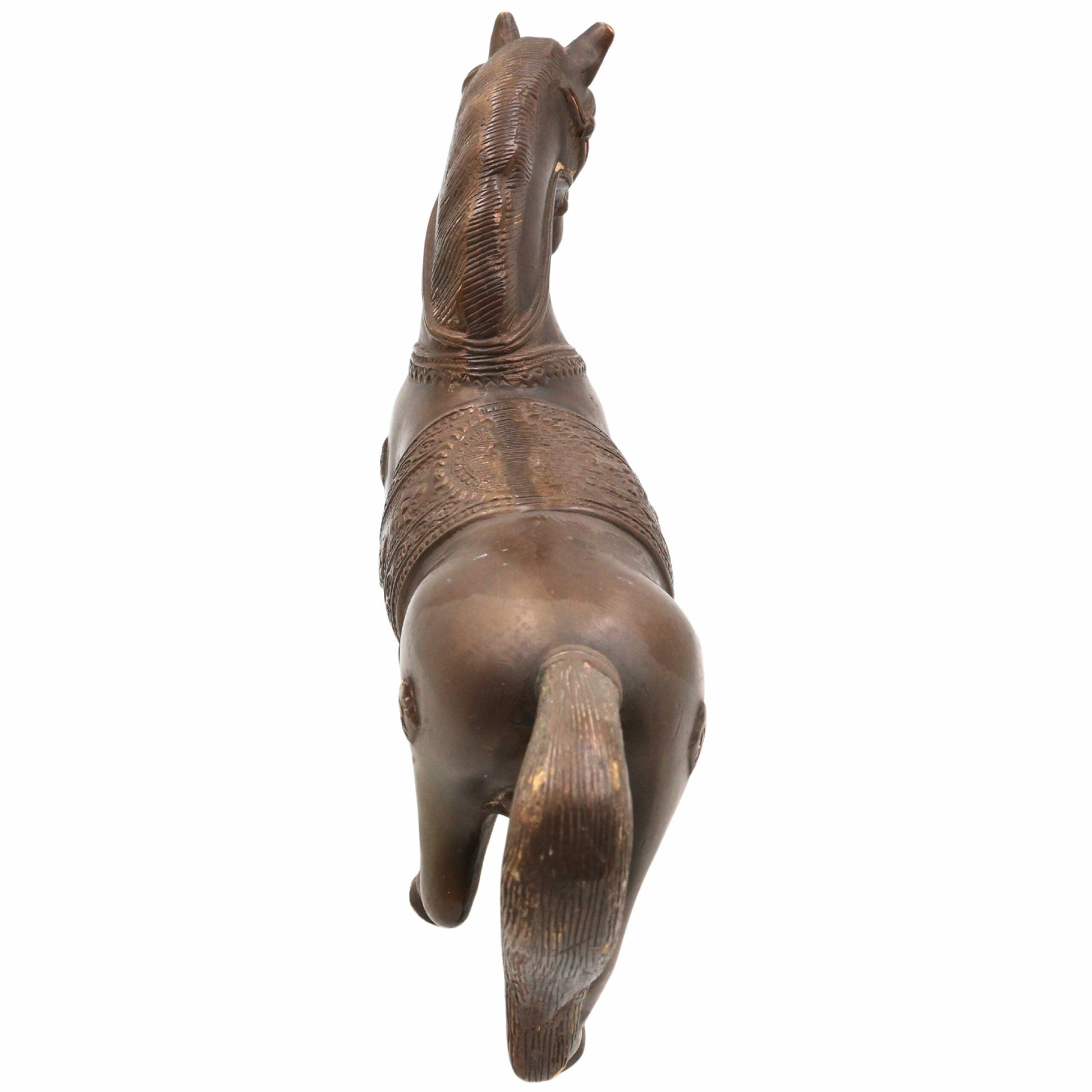 Handcrafted Brass Horse Idol | Ashwa Ghoda Showpiece for Home Decor, Vastu, Mandir | Peetal Kudirai Gurram Turang Statue by Bhunes,Brown, 12 Inch, 1 Piece