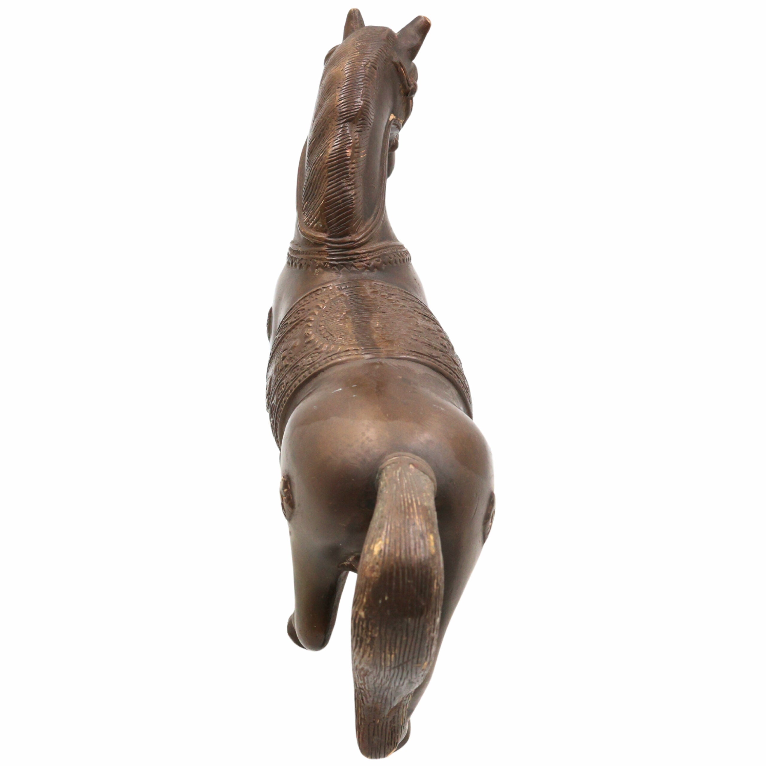 Handcrafted Brass Horse Idol | Ashwa Ghoda Showpiece for Home Decor, Vastu, Mandir | Peetal Kudirai Gurram Turang Statue by Bhunes,Brown, 12 Inch, 1 Piece