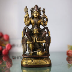 Brass Vishnu Riding Garuda Idol | Lord Narayana Murti | Balaji, Srinivasa, Govinda Statue for Pooja & Home Decor | Narayana Vigraha, Temple Idol, Spiritual Showpiece, Gold, 8 Inch, 1 Piece