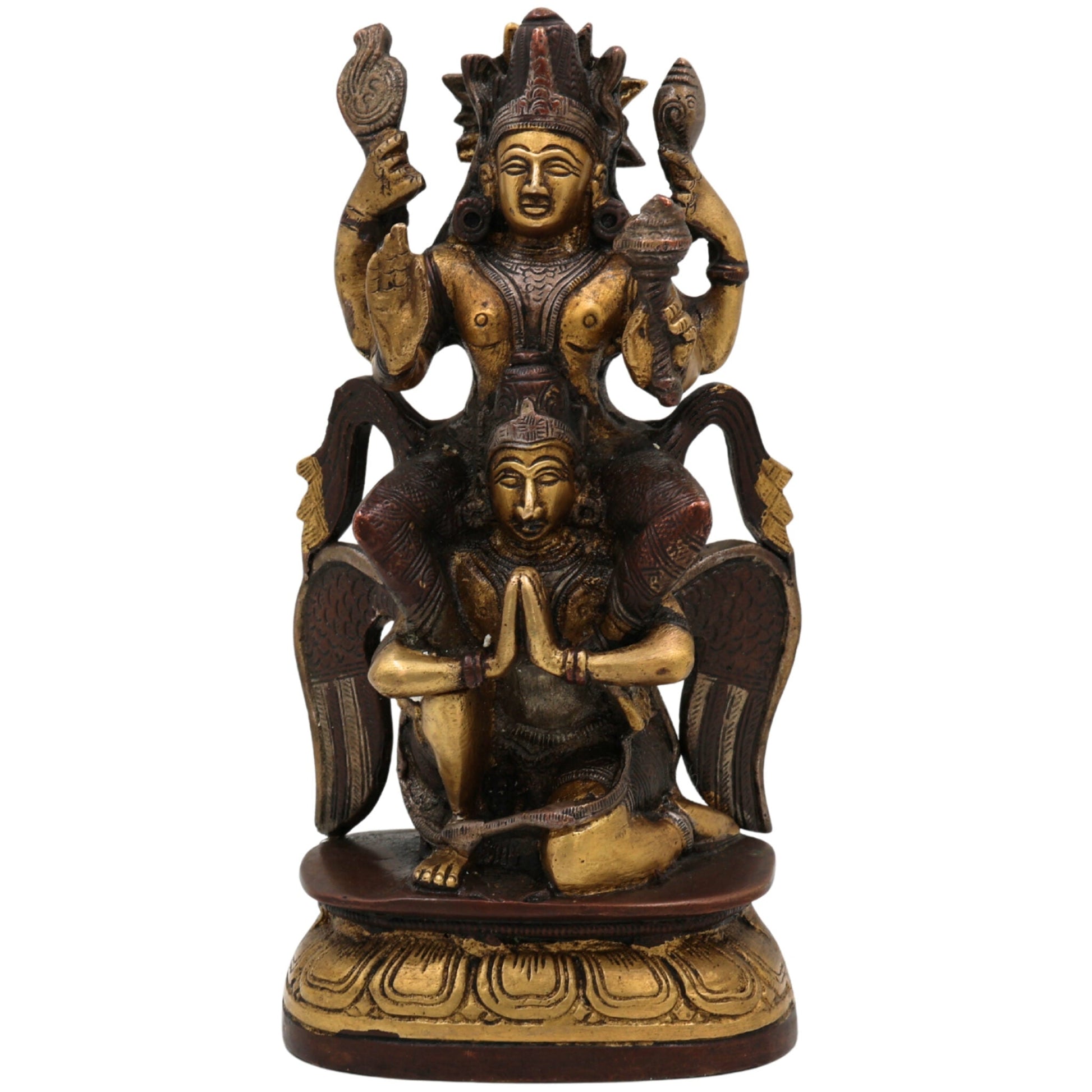 Brass Vishnu Riding Garuda Idol | Lord Narayana Murti | Balaji, Srinivasa, Govinda Statue for Pooja & Home Decor | Narayana Vigraha, Temple Idol, Spiritual Showpiece, Gold, 8 Inch, 1 Piece