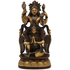 Brass Vishnu Riding Garuda Idol | Lord Narayana Murti | Balaji, Srinivasa, Govinda Statue for Pooja & Home Decor | Narayana Vigraha, Temple Idol, Spiritual Showpiece, Gold, 8 Inch, 1 Piece