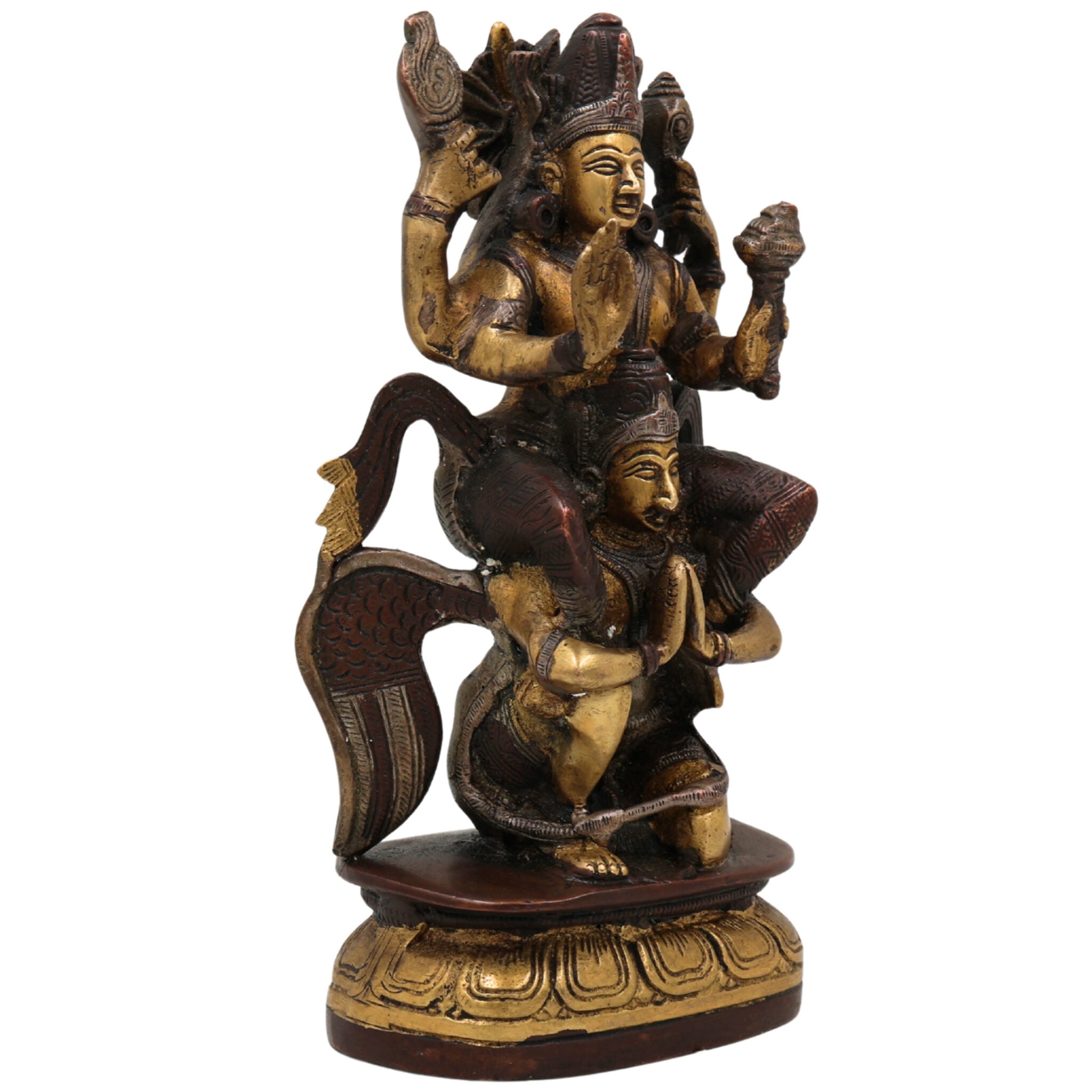 Brass Vishnu Riding Garuda Idol | Lord Narayana Murti | Balaji, Srinivasa, Govinda Statue for Pooja & Home Decor | Narayana Vigraha, Temple Idol, Spiritual Showpiece, Gold, 8 Inch, 1 Piece