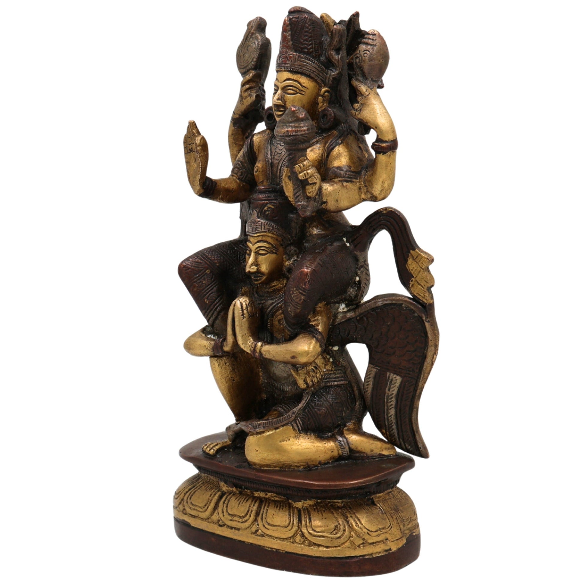 Brass Vishnu Riding Garuda Idol | Lord Narayana Murti | Balaji, Srinivasa, Govinda Statue for Pooja & Home Decor | Narayana Vigraha, Temple Idol, Spiritual Showpiece, Gold, 8 Inch, 1 Piece