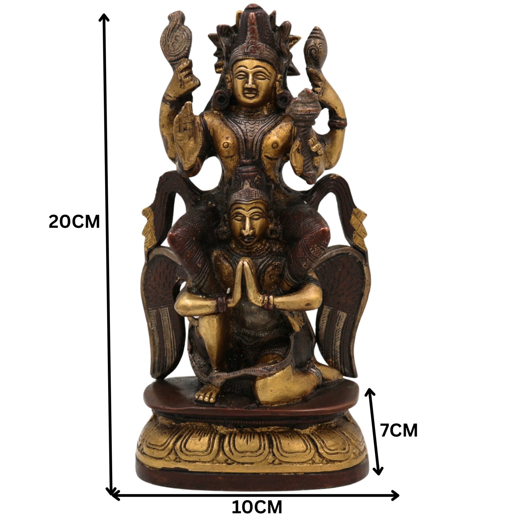 Brass Vishnu Riding Garuda Idol | Lord Narayana Murti | Balaji, Srinivasa, Govinda Statue for Pooja & Home Decor | Narayana Vigraha, Temple Idol, Spiritual Showpiece, Gold, 8 Inch, 1 Piece