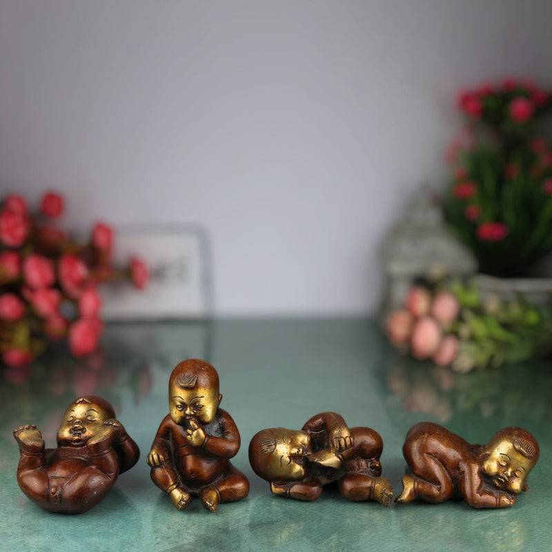 Brass Baby Showpiece, Peetal Infant Idol, Pital Newborn Figurine, Handcrafted Velli Decorative Statue,Red, 3.5 Inch, 1 Piece