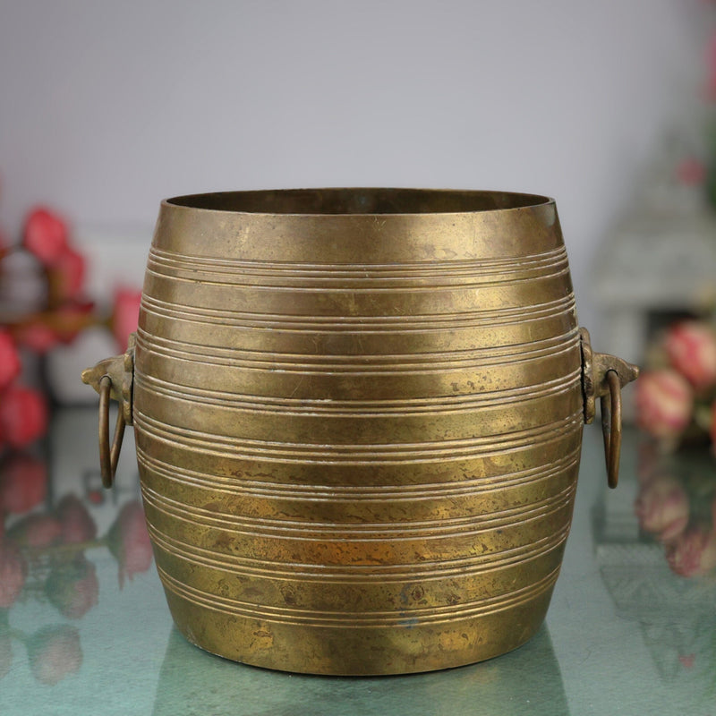 Bhunes Brass Antique Planter Pot | Pots | Pittal Ka Katora | Brass Antiques,Gold, 6.5 Inch, 1 Piece