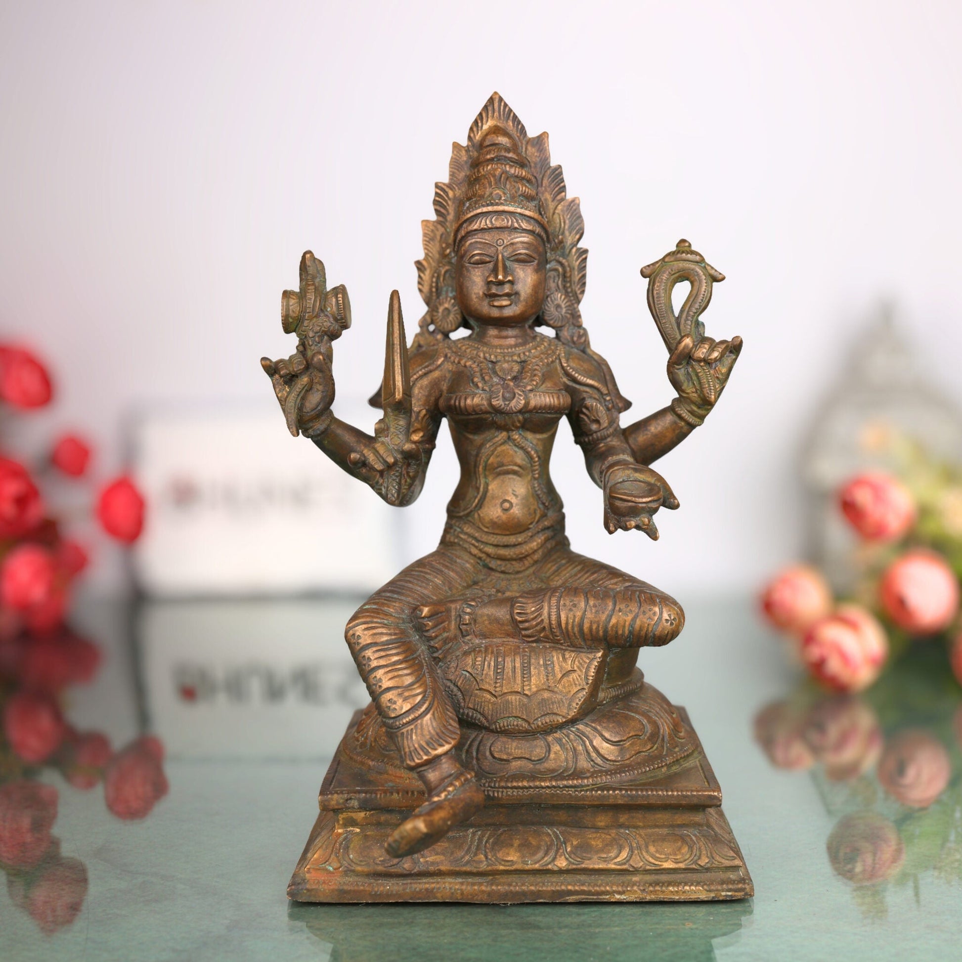 Handcrafted Bronze Mariyamman Idol | Panchaloha Mariamma Murti | South Indian Chola Art Goddess Statue for Pooja, Temple, Home Decor & Gifts,Brown, 10.5 Inch, 1 Piece