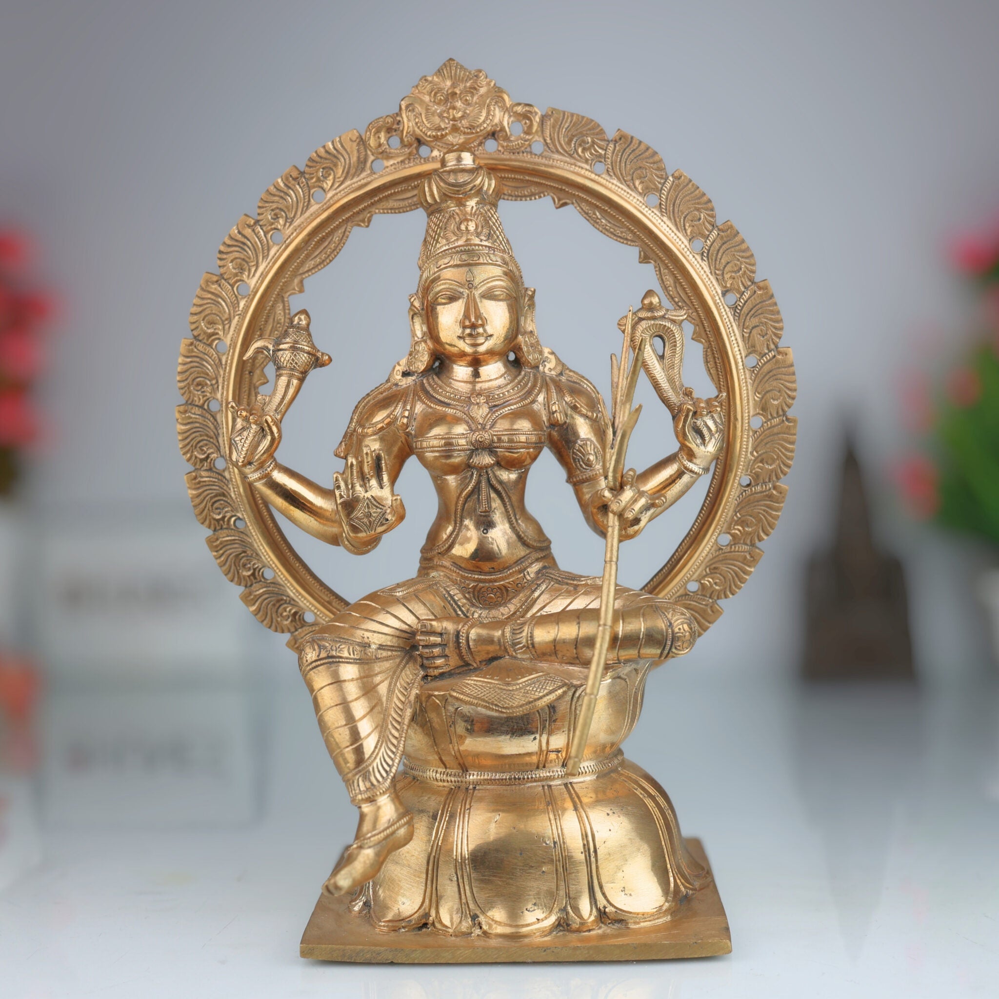 Handmade Bronze Raja Rajeshwari Idol | Panchaloha Tripurasundari Murti,Gold,12Inch,1pice