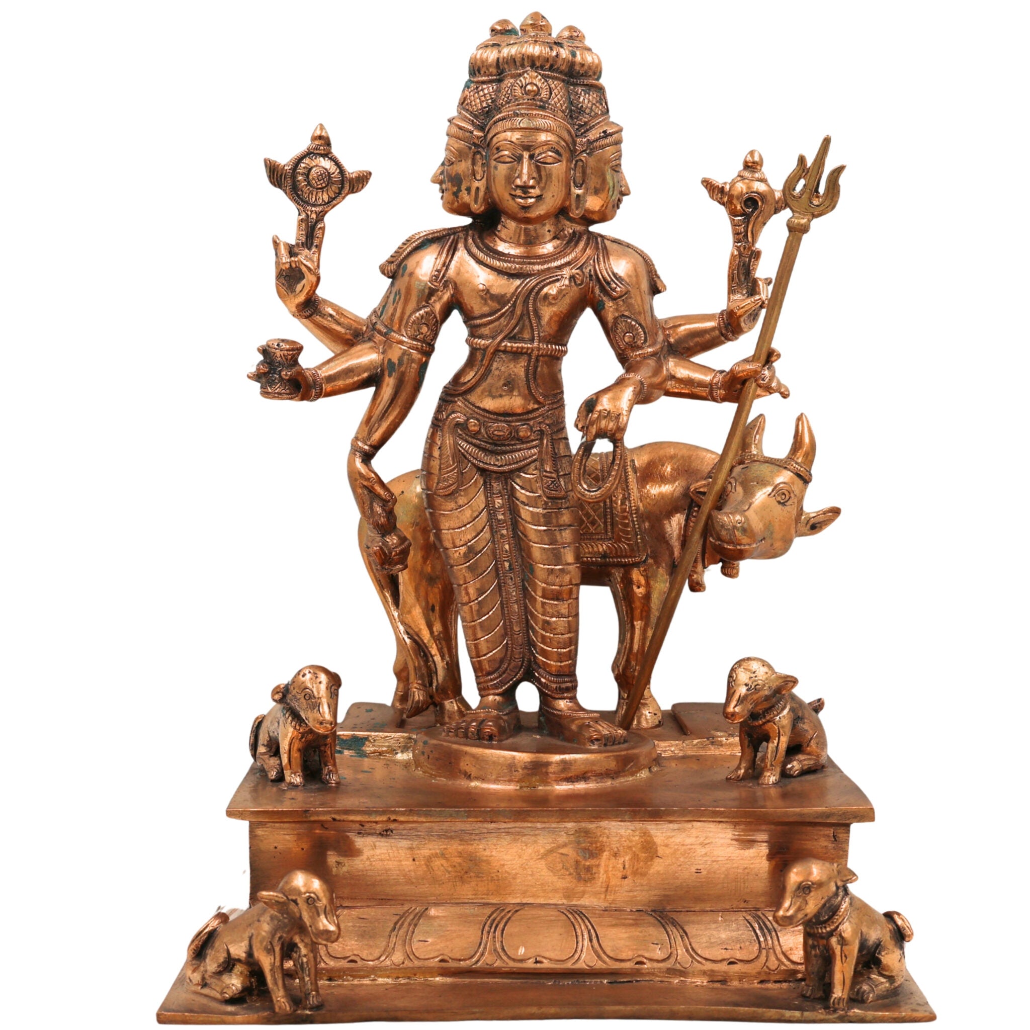 Handmade Bronze Dattatreya Idol | Panchaloha Dattaguru Murti | Lord Datta Statue for Pooja, Temple & Home Decor,Gold, 12 Inch, 1 Piece