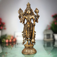 Brass Vishnu Idol | Narayana Murti Statue | Venkateswara Balaji Srinivasa Govinda Pratima | Hindu God Murti for Pooja, Temple, Home Decor & Gifts, Gold, 13 Inch, 1 Piece