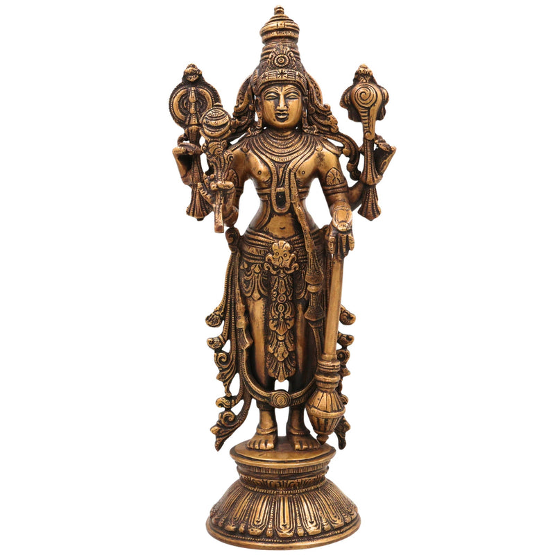 Brass Vishnu Idol | Narayana Murti Statue | Venkateswara Balaji Srinivasa Govinda Pratima | Hindu God Murti for Pooja, Temple, Home Decor & Gifts, Gold, 13 Inch, 1 Piece