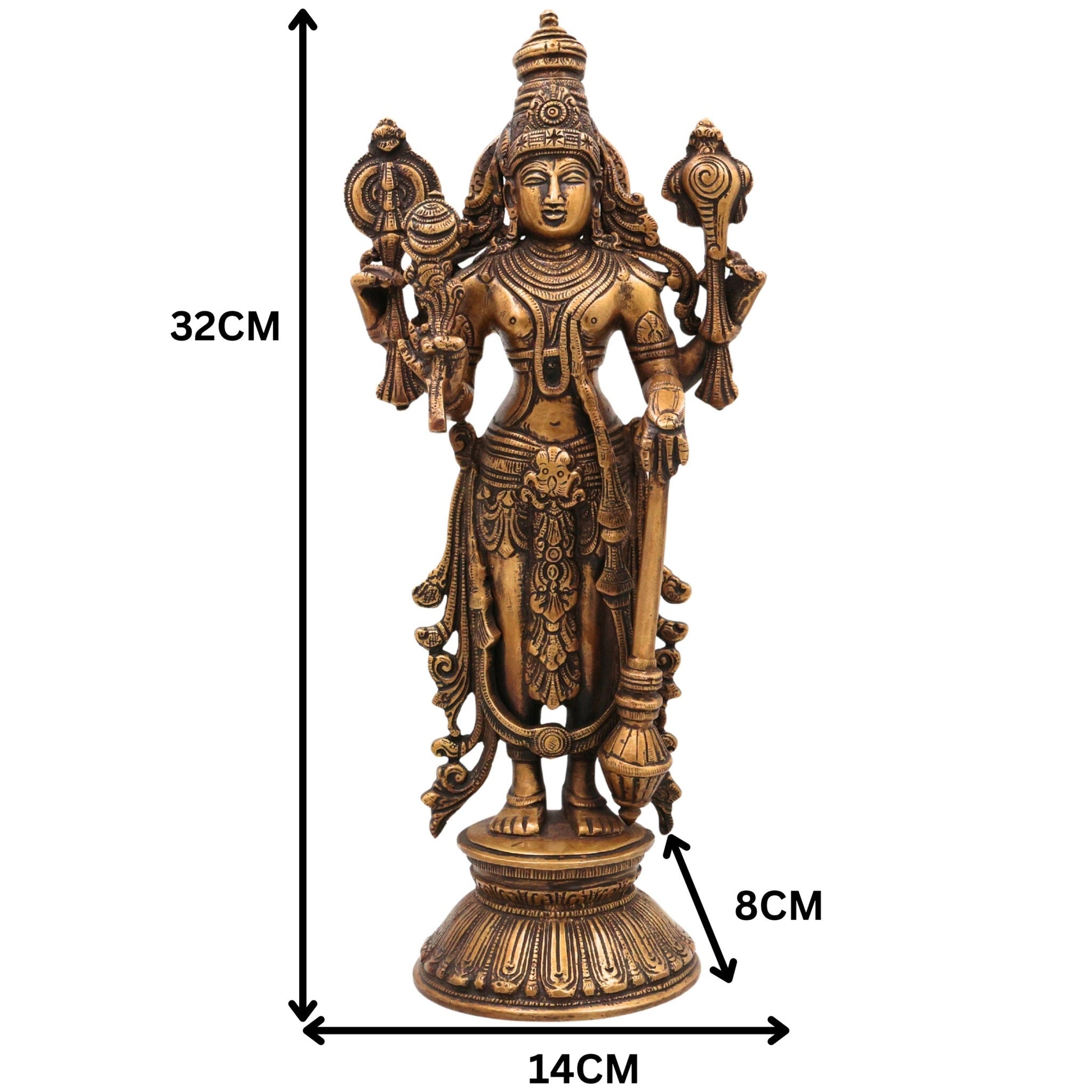 Brass Vishnu Idol | Narayana Murti Statue | Venkateswara Balaji Srinivasa Govinda Pratima | Hindu God Murti for Pooja, Temple, Home Decor & Gifts, Gold, 13 Inch, 1 Piece