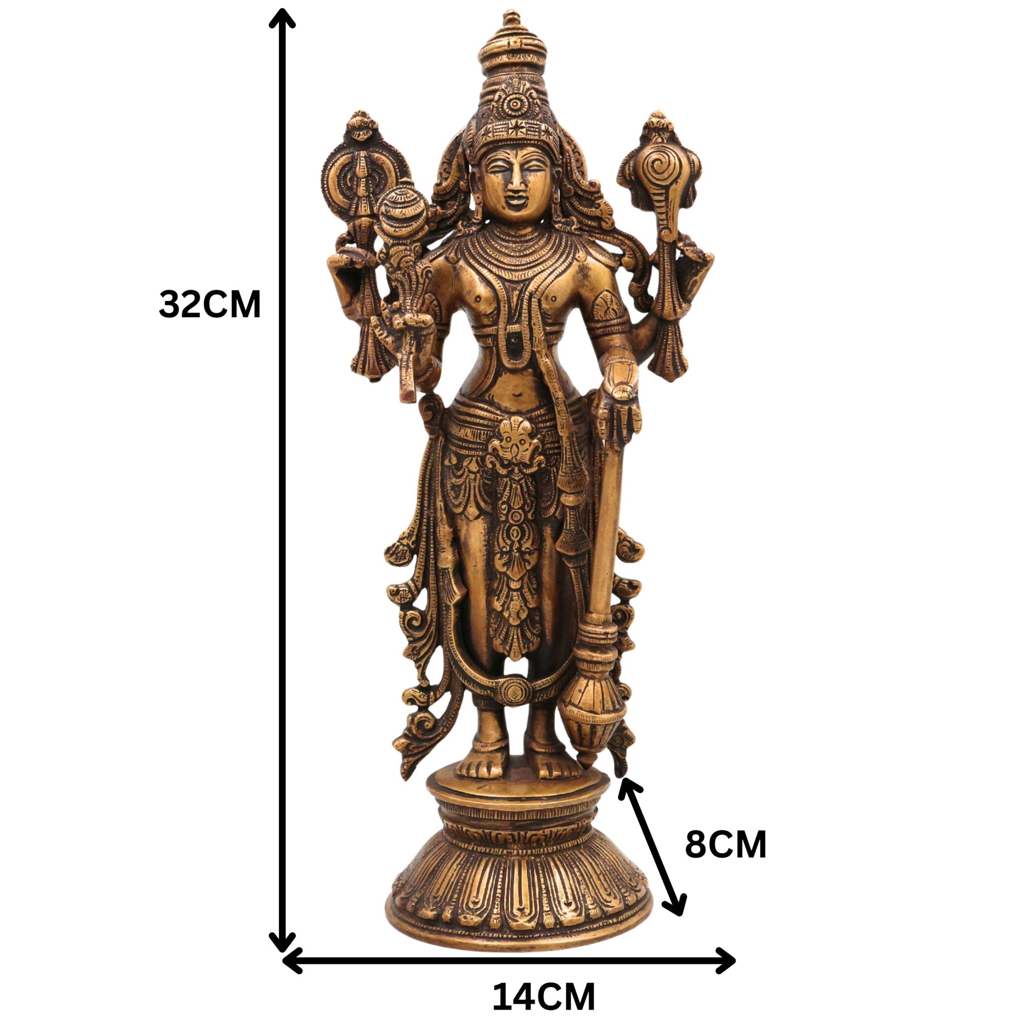 Brass Vishnu Idol | Narayana Murti Statue | Venkateswara Balaji Srinivasa Govinda Pratima | Hindu God Murti for Pooja, Temple, Home Decor & Gifts, Gold, 13 Inch, 1 Piece