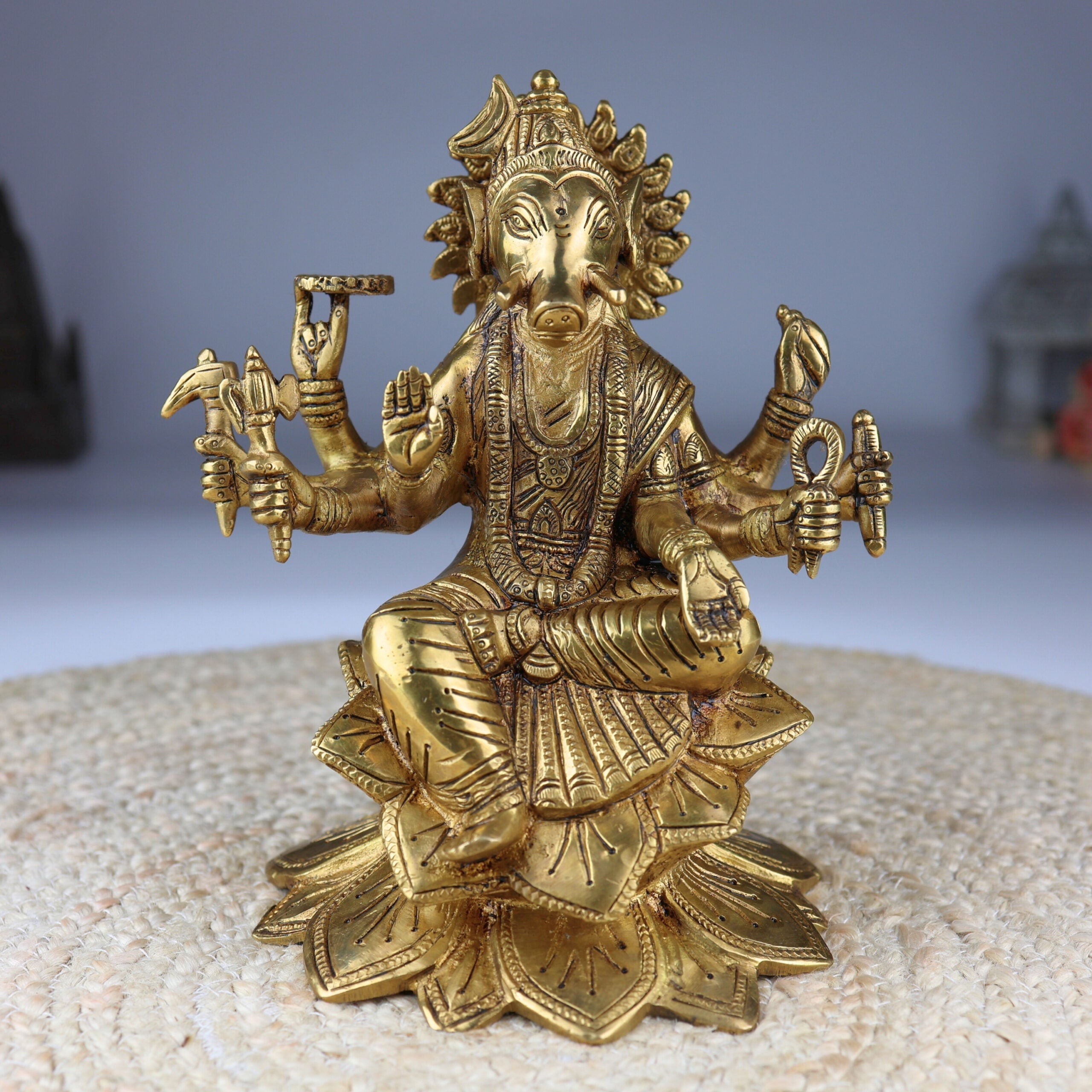 Brass Ashta Bhuja Varahi Amman Idol | Panchaloha Varahi Devi Murti | Varahi Mata Statue for Temple, Pooja & Home Decor,Gold, 9.5 Inch, 1 Piece