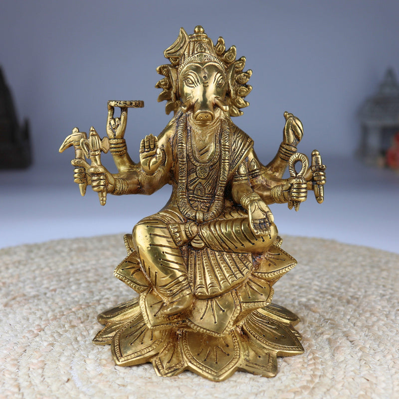 Brass Ashta Bhuja Varahi Amman Idol | Panchaloha Varahi Devi Murti | Varahi Mata Statue for Temple, Pooja & Home Decor,Gold, 9.5 Inch, 1 Piece