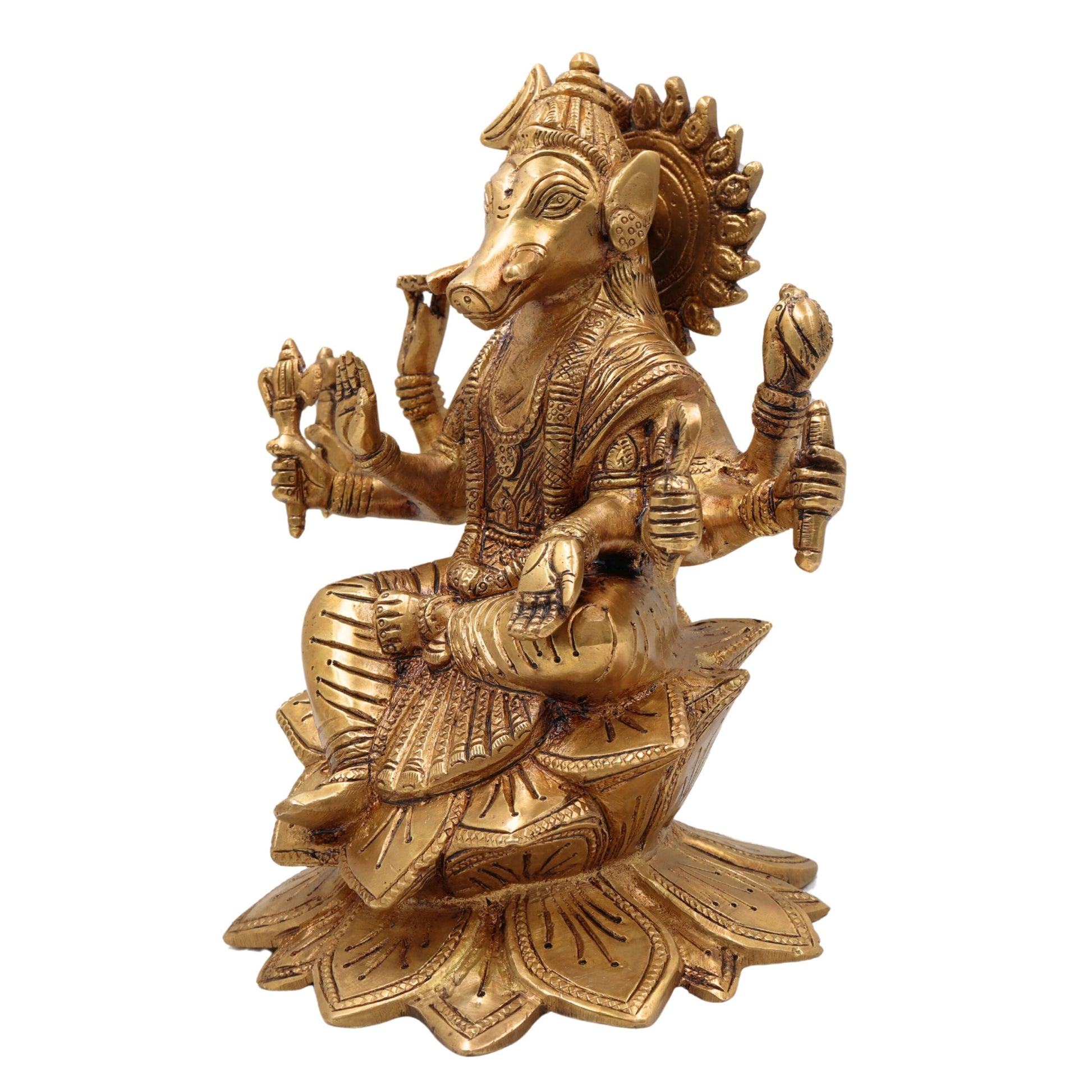 Brass Ashta Bhuja Varahi Amman Idol | Panchaloha Varahi Devi Murti | Varahi Mata Statue for Temple, Pooja & Home Decor,Gold, 9.5 Inch, 1 Piece