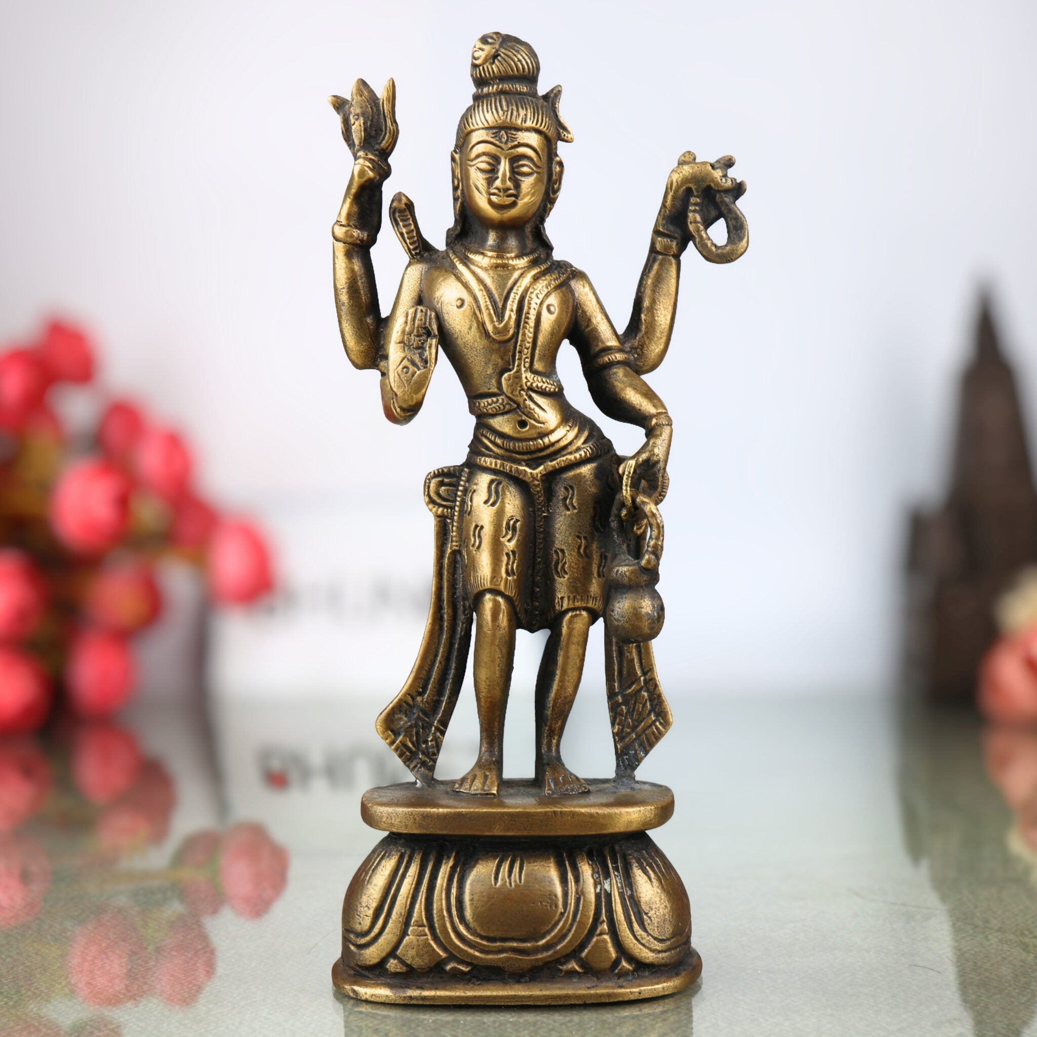 Brass Shiva Idol Mahadev Murti Bholenath Statue Shankar Vigraha Rudra Neelkanth Nataraja Pooja Mandir Home Decor,Gold, 7.5 Inch, 1 Piece