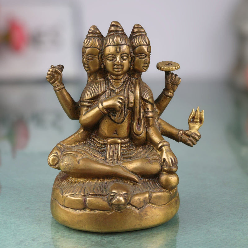 Bhunes Brass Lord Dattatreya Tridev Idols, God Datta Murti | Trimurti | Bhagwan,Gold, 5 Inch, 1 Piece