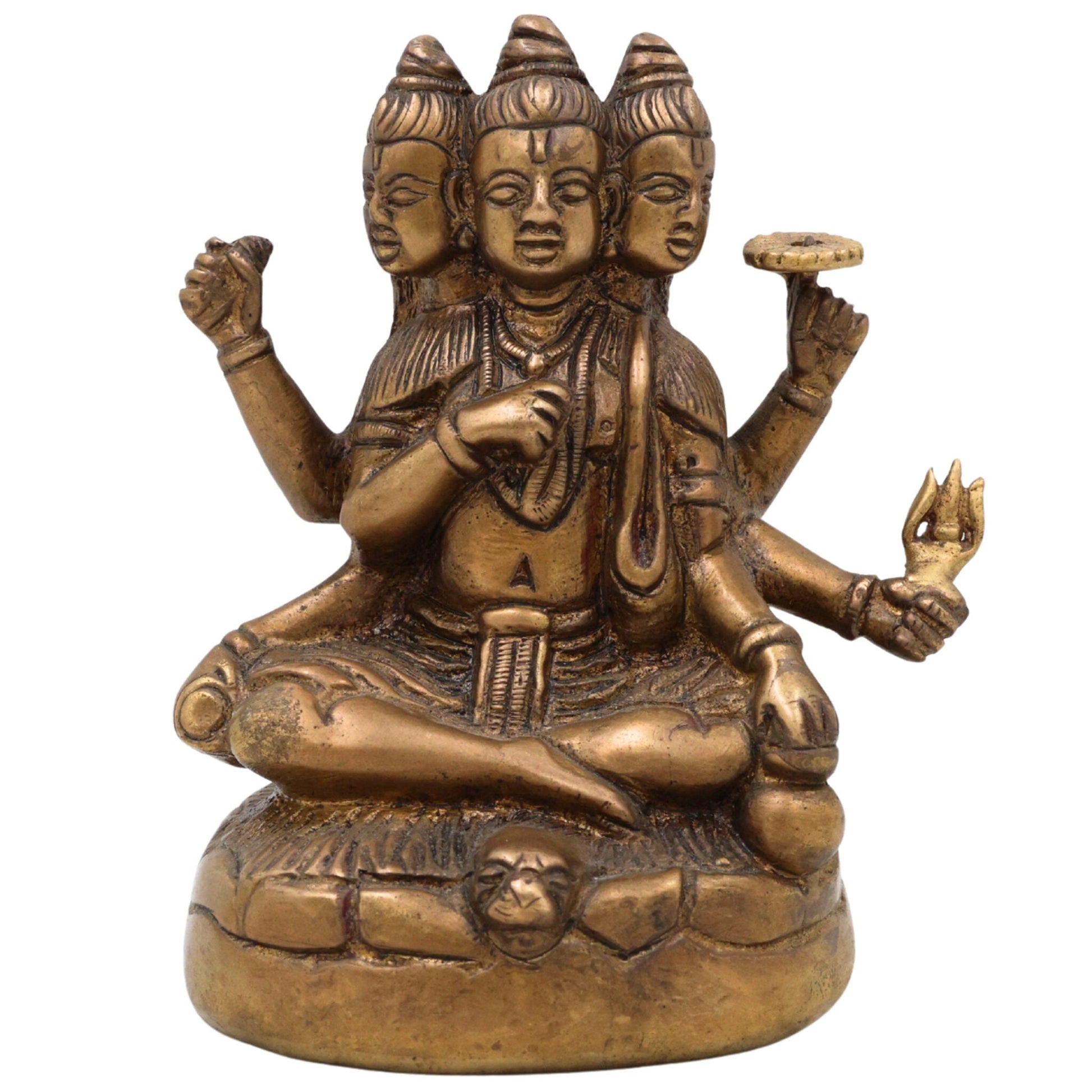 Bhunes Brass Lord Dattatreya Tridev Idols, God Datta Murti | Trimurti | Bhagwan,Gold, 5 Inch, 1 Piece
