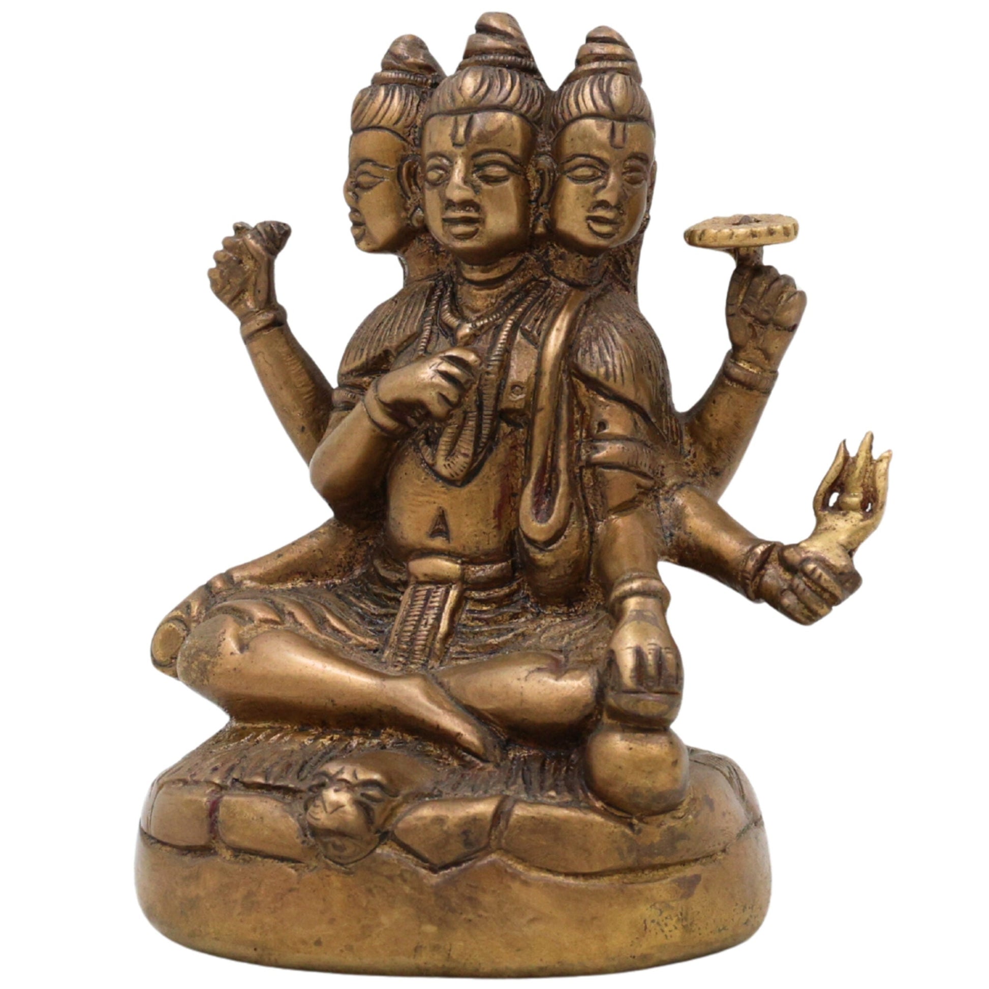 Bhunes Brass Lord Dattatreya Tridev Idols, God Datta Murti | Trimurti | Bhagwan,Gold, 5 Inch, 1 Piece